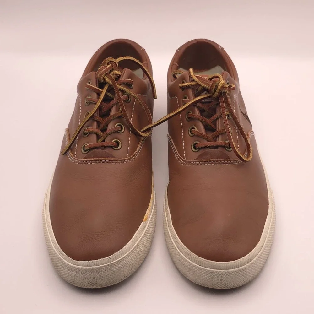 POLO RALPH‎ LAUREN VAUGHN Size 8 D Brown SOFT LEATHER Lace Boat Shoes Men's
